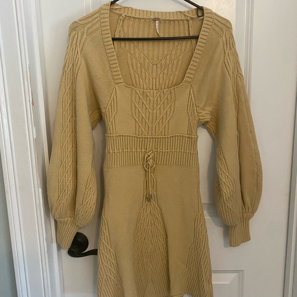 Free People Square Neck Knit Puff Sleeve Sweater Dress - Picture 3 of 11